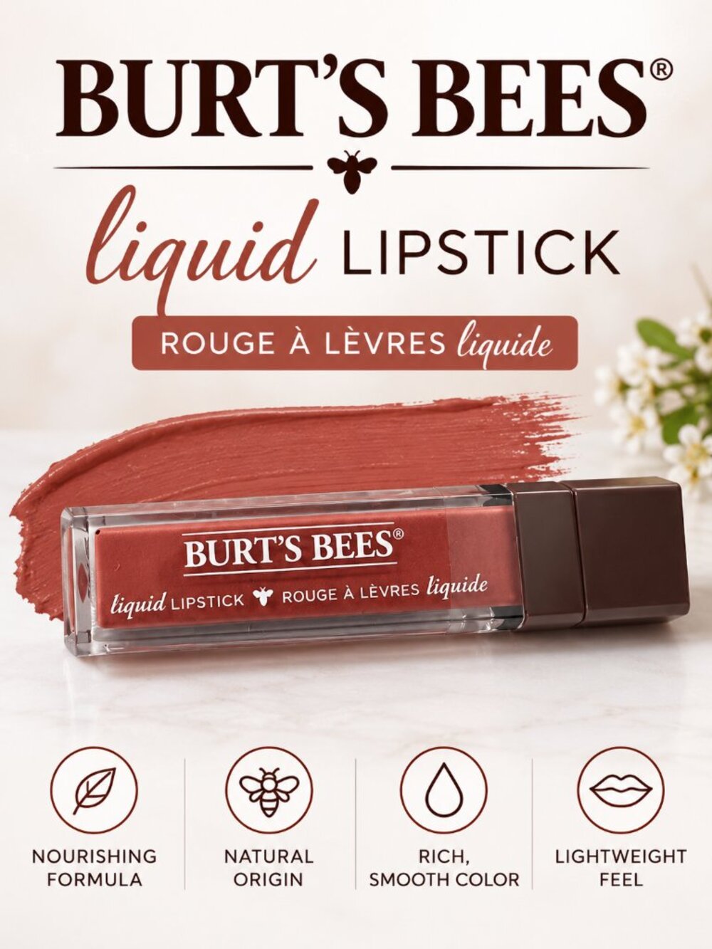 Burt's Bees Liquid Lipstick 804 Peony Puddle Moisturizing NEW